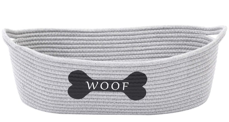 Morezi Dog toy baskets pet toy basket storage in small shallow stuff bin - Perfect for collect puppy toys, cat toy, grooming stuff, diapers, bed, for Bathroom, Playroom, Closet, Home - Grey - Image 1
